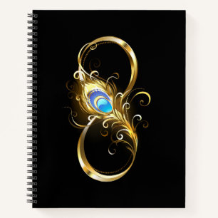 Unendlichkeit mit Golden Peacock Feather Notizbuch