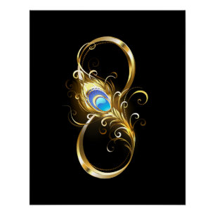 Unendlichkeit mit Golden Peacock Feather Poster
