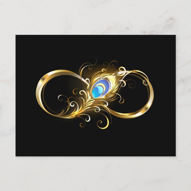 Unendlichkeit mit Golden Peacock Feather Postkarte (Vorderseite)