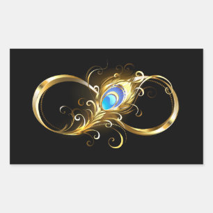 Unendlichkeit mit Golden Peacock Feather Rechteckiger Aufkleber