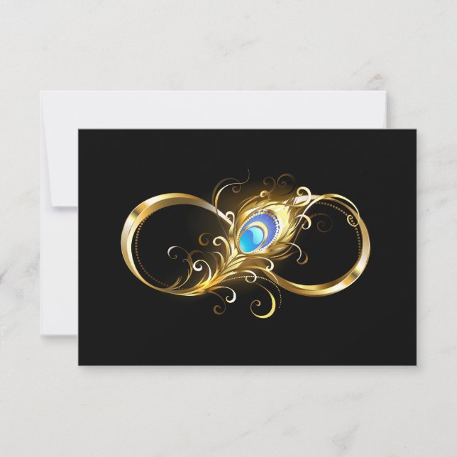 Unendlichkeit mit Golden Peacock Feather Save The Date (Vorderseite)