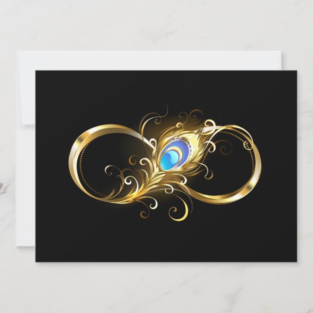 Unendlichkeit mit Golden Peacock Feather Save The Date (Vorderseite)