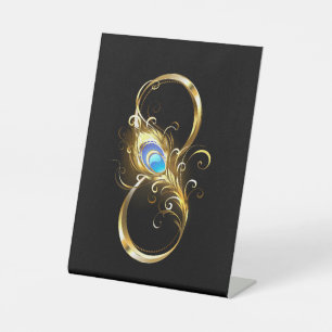 Unendlichkeit mit Golden Peacock Feather Sockelschild
