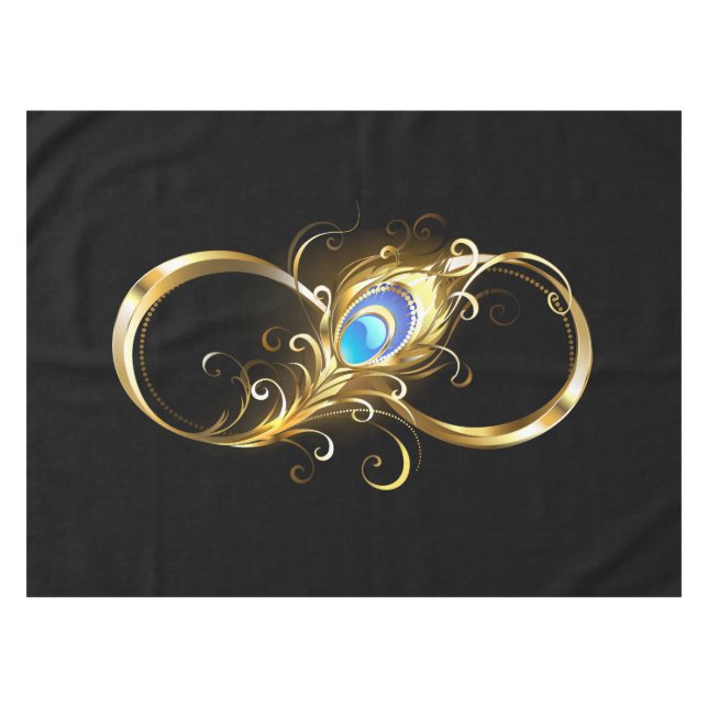Unendlichkeit mit Golden Peacock Feather Tischdecke (Vorderseite (Horizontal))