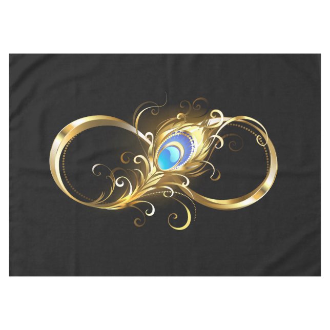 Unendlichkeit mit Golden Peacock Feather Tischdecke (Vorderseite (Horizontal))