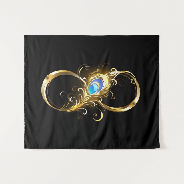 Unendlichkeit mit Golden Peacock Feather Wandteppich (Vorderseite (Horizontal))