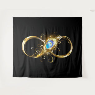 Unendlichkeit mit Golden Peacock Feather Wandteppich