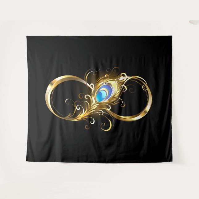 Unendlichkeit mit Golden Peacock Feather Wandteppich (Vorderseite (Horizontal))