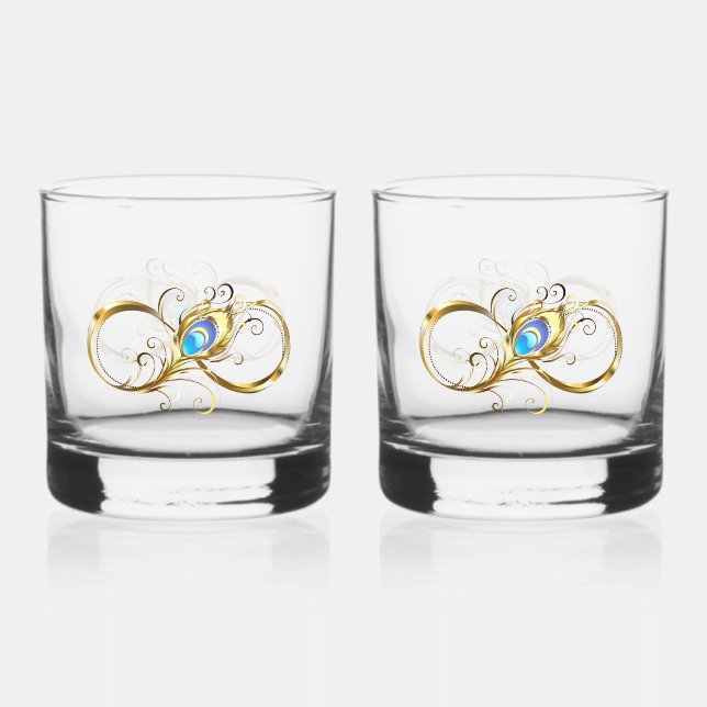 Unendlichkeit mit Golden Peacock Feather Whiskyglas (Vorderseite)