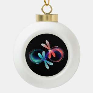 Unendlichkeit mit leuchtenden Libellen Keramik Kugel-Ornament