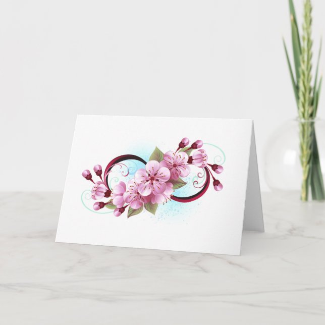 Unendlichkeit mit Sakura Blossom-Blume Dankeskarte (Vorderseite)