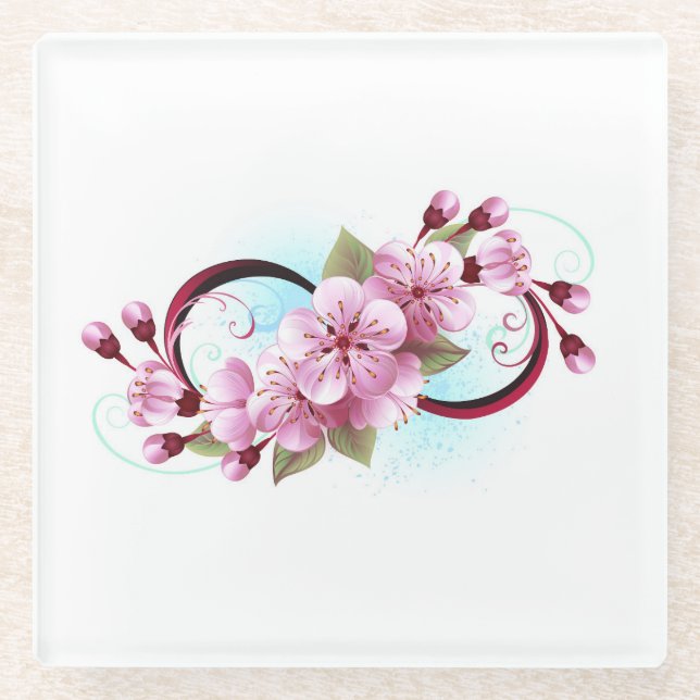 Unendlichkeit mit Sakura Blossom-Blume Glasuntersetzer (Vorderseite)