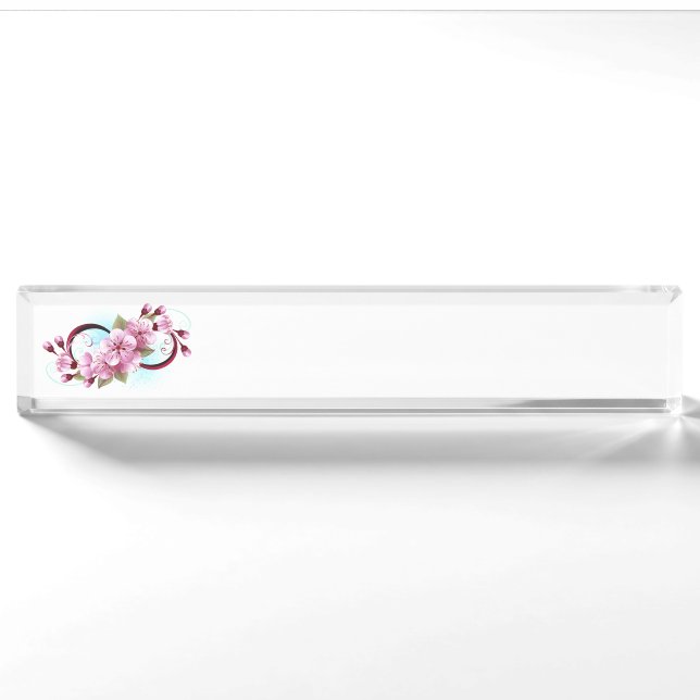 Unendlichkeit mit Sakura Blossom-Blume Namensplakette (Vorderseite)