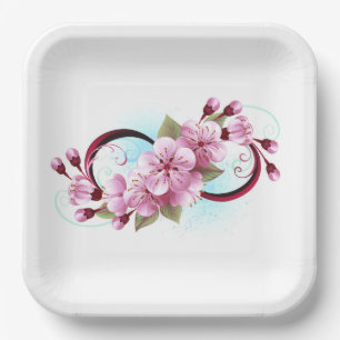 Unendlichkeit mit Sakura Blossom-Blume Pappteller