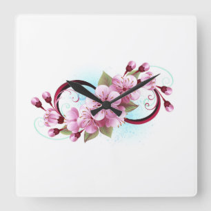 Unendlichkeit mit Sakura Blossom-Blume Quadratische Wanduhr