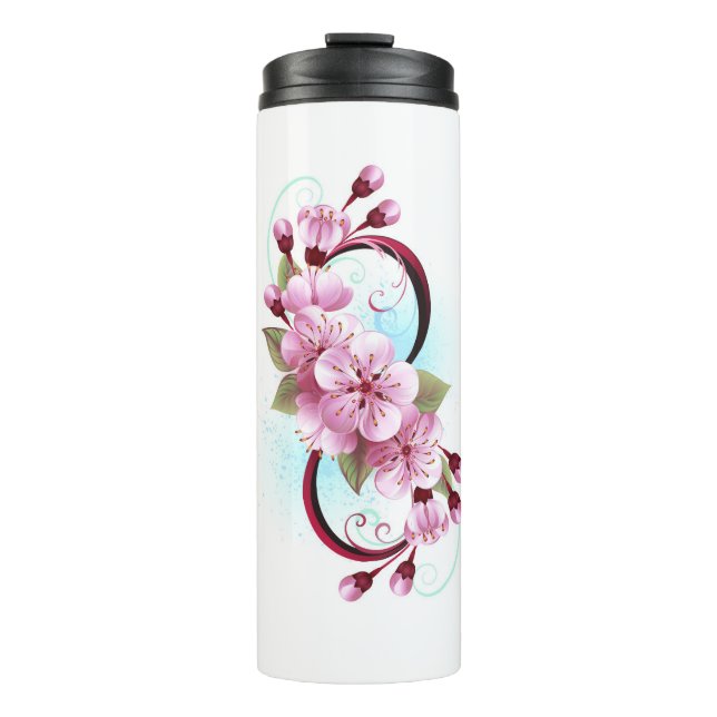 Unendlichkeit mit Sakura Blossom-Blume Thermosbecher (Vorderseite)
