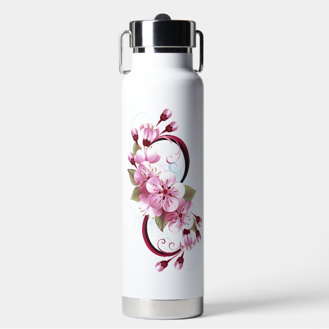 Unendlichkeit mit Sakura Blossom-Blume Trinkflasche (Vorderseite)
