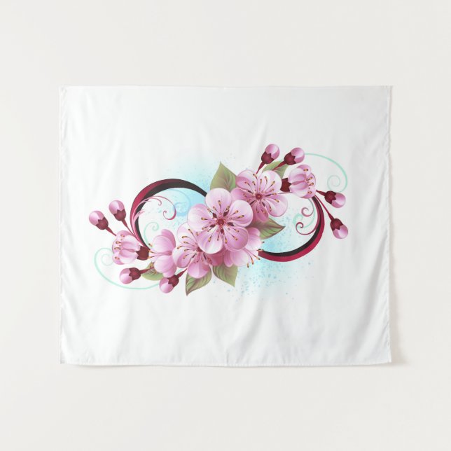 Unendlichkeit mit Sakura Blossom-Blume Wandteppich (Vorderseite (Horizontal))