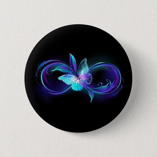 Unendlichkeit mit Zauberschmetterling glänzen Button (Vorderseite)