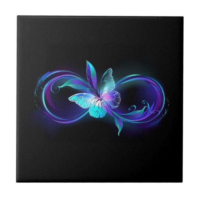 Unendlichkeit mit Zauberschmetterling glänzen Fliese (Vorderseite)