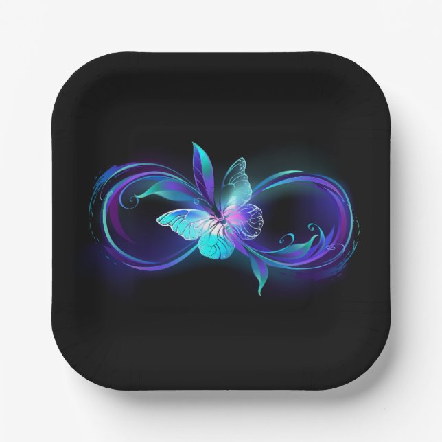 Unendlichkeit mit Zauberschmetterling glänzen Pappteller (Vorderseite)