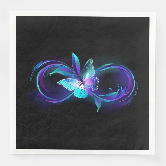 Unendlichkeit mit Zauberschmetterling glänzen Serviette (Vorderseite)