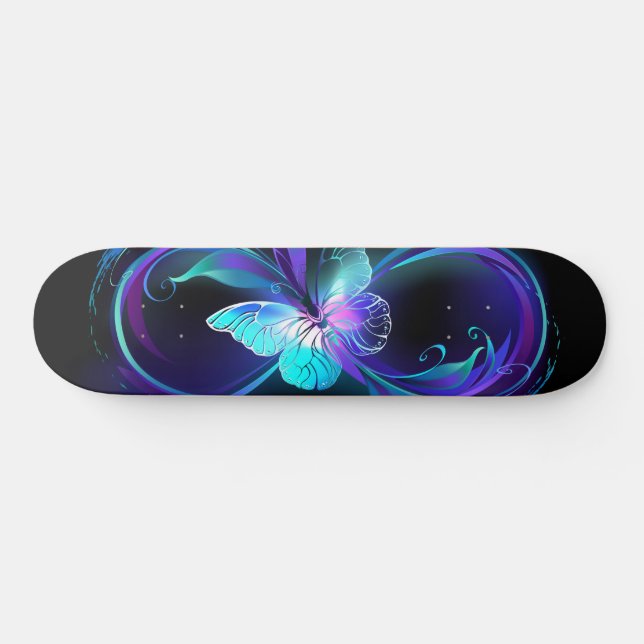 Unendlichkeit mit Zauberschmetterling glänzen Skateboard (Horizontal)