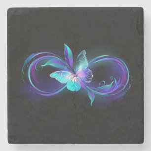 Unendlichkeit mit Zauberschmetterling glänzen Steinuntersetzer