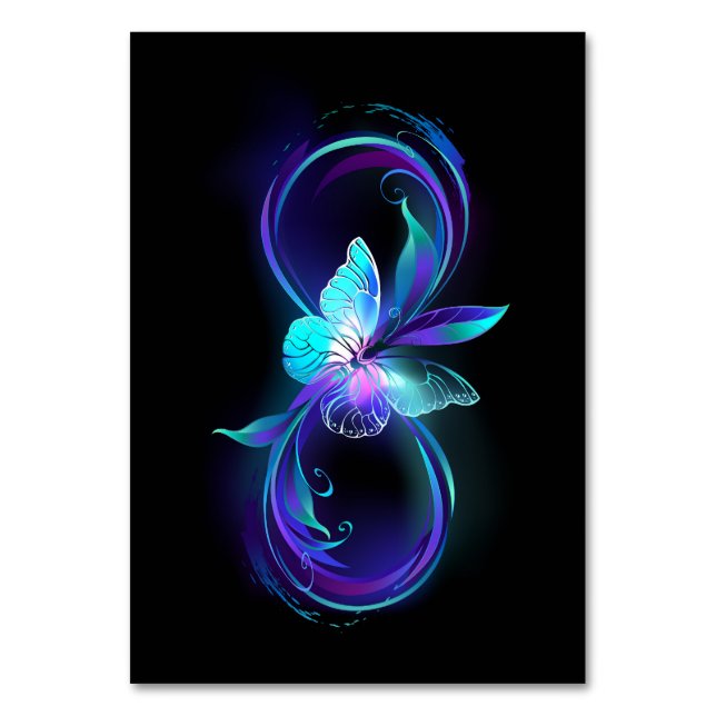 Unendlichkeit mit Zauberschmetterling glänzen Tischnummer (Vorderseite)