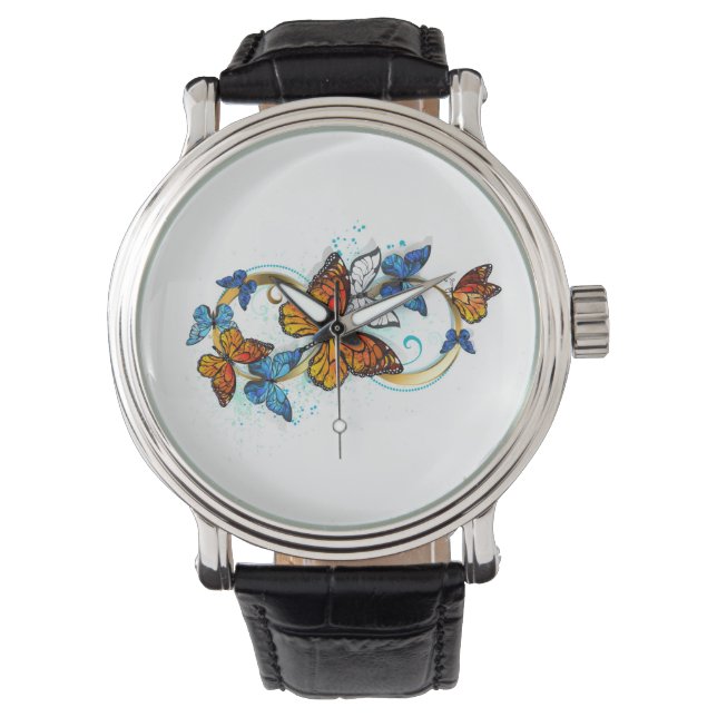 Unendlichkeit von Monarchfalter Armbanduhr (Vorderseite)
