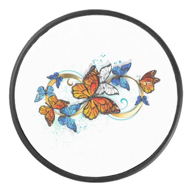 Unendlichkeit von Monarchfaltern Eishockey Puck (Vorderseite)
