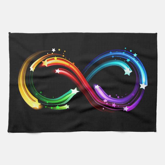 Unendlichkeitssymbol aus Regenbogenkometen Geschirrtuch (Horizontal)