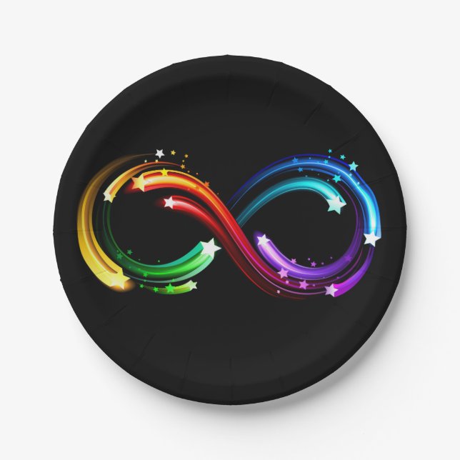 Unendlichkeitssymbol aus Regenbogenkometen Pappteller (Vorderseite)