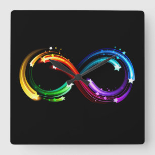 Unendlichkeitssymbol aus Regenbogenkometen Quadratische Wanduhr