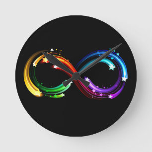 Unendlichkeitssymbol aus Regenbogenkometen Runde Wanduhr