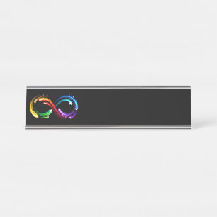 Unendlichkeitssymbol aus Regenbogenkometen Schreibtischnamensplakette