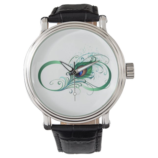 Unendlichkeitssymbol mit Peacock Feather Armbanduhr (Vorderseite)