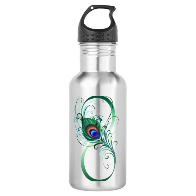 Unendlichkeitssymbol mit Peacock Feather Edelstahlflasche (Vorderseite)