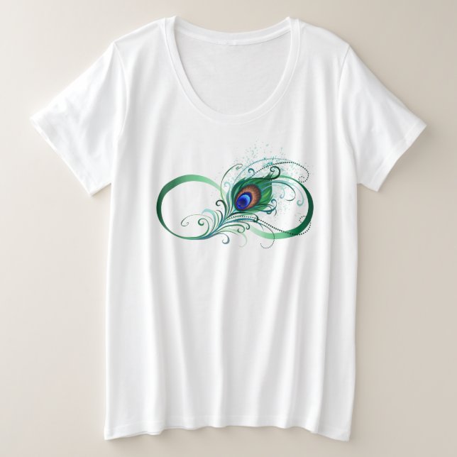 Unendlichkeitssymbol mit Peacock Feather Große Größe T-Shirt (Design vorne)