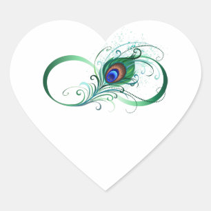 Unendlichkeitssymbol mit Peacock Feather Herz-Aufkleber