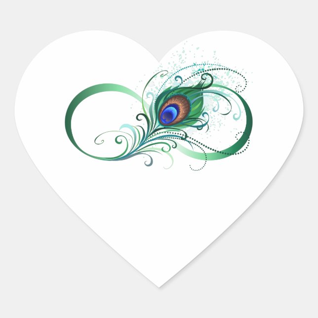 Unendlichkeitssymbol mit Peacock Feather Herz-Aufkleber (Vorderseite)
