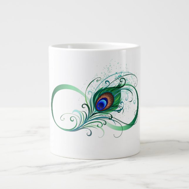 Unendlichkeitssymbol mit Peacock Feather Jumbo-Tasse (Vorderseite)
