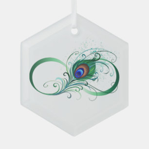 Unendlichkeitssymbol mit Peacock Feather Ornament Aus Glas