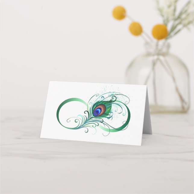 Unendlichkeitssymbol mit Peacock Feather Platzkarte (Vorderseite)