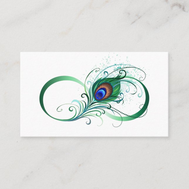 Unendlichkeitssymbol mit Peacock Feather Platzkarte (Vorderseite)