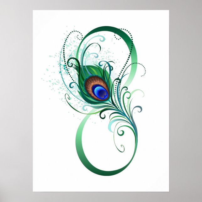 Unendlichkeitssymbol mit Peacock Feather Poster (Vorne)