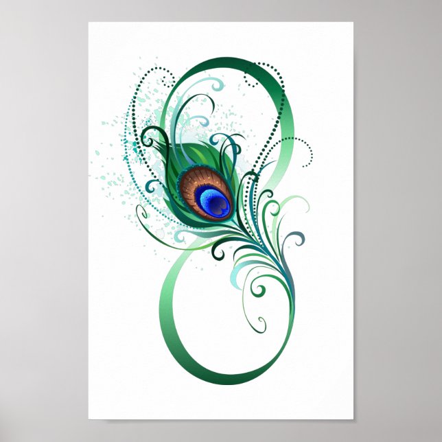 Unendlichkeitssymbol mit Peacock Feather Poster (Vorne)