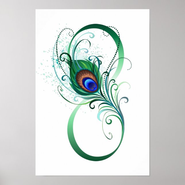 Unendlichkeitssymbol mit Peacock Feather Poster (Vorne)
