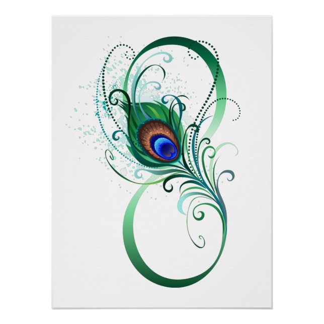 Unendlichkeitssymbol mit Peacock Feather Poster (Vorderseite)