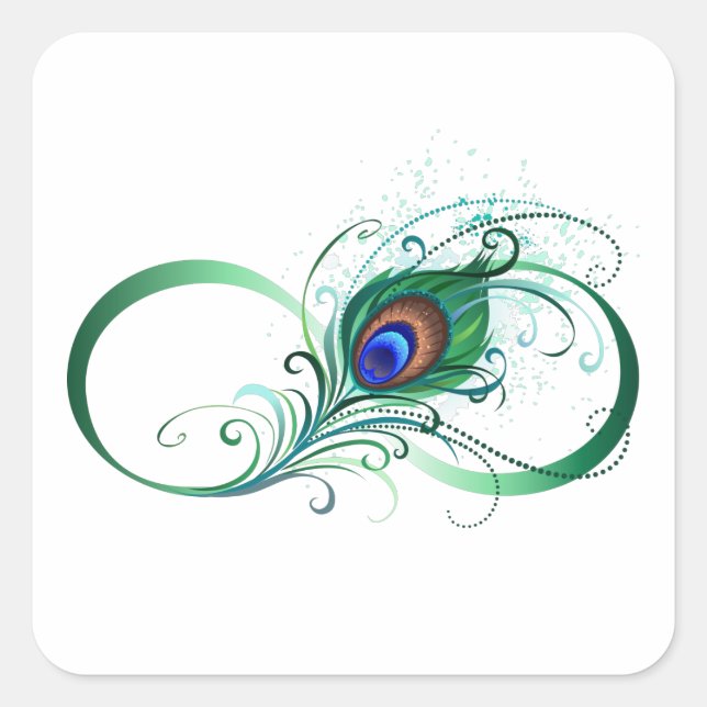 Unendlichkeitssymbol mit Peacock Feather Quadratischer Aufkleber (Vorderseite)